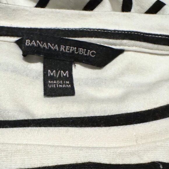 Banana Republic Black and White Striped Midi Dress – Soft Stretch, Tie Waist - Picture 5 of 7